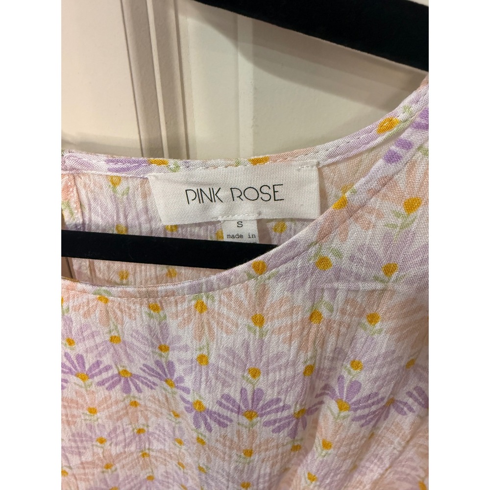 Pink Rose Womens Floral Daisy Twist Front Short Sleeve Blouse Purple Peach Small - Picture 2 of 4